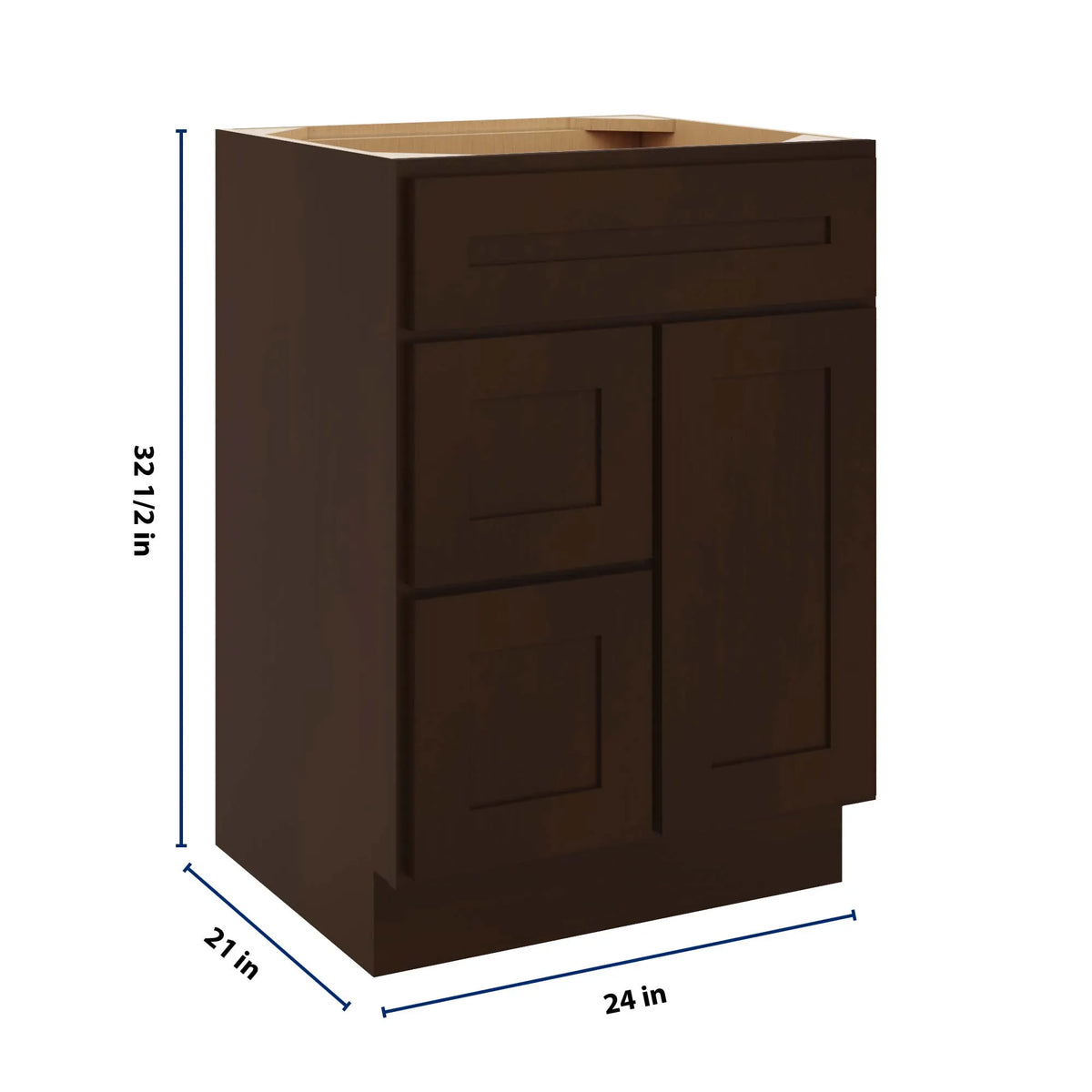 CNC Luxor 5-Piece Espresso 24" W Single Door 2 Drawers Left Vanity Sink Base Cabinet