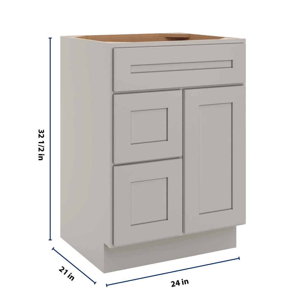 CNC Luxor 5-Piece Misty Grey 24" W Single Door 2 Drawers Left Vanity Sink Base Cabinet