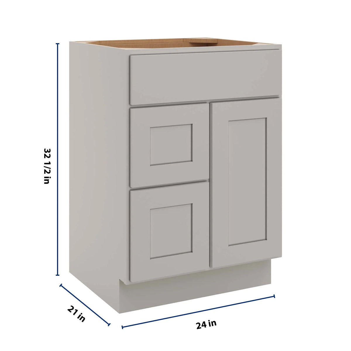 cnc luxor misty grey 24 w single door 2 drawers left vanity sink base cabinet