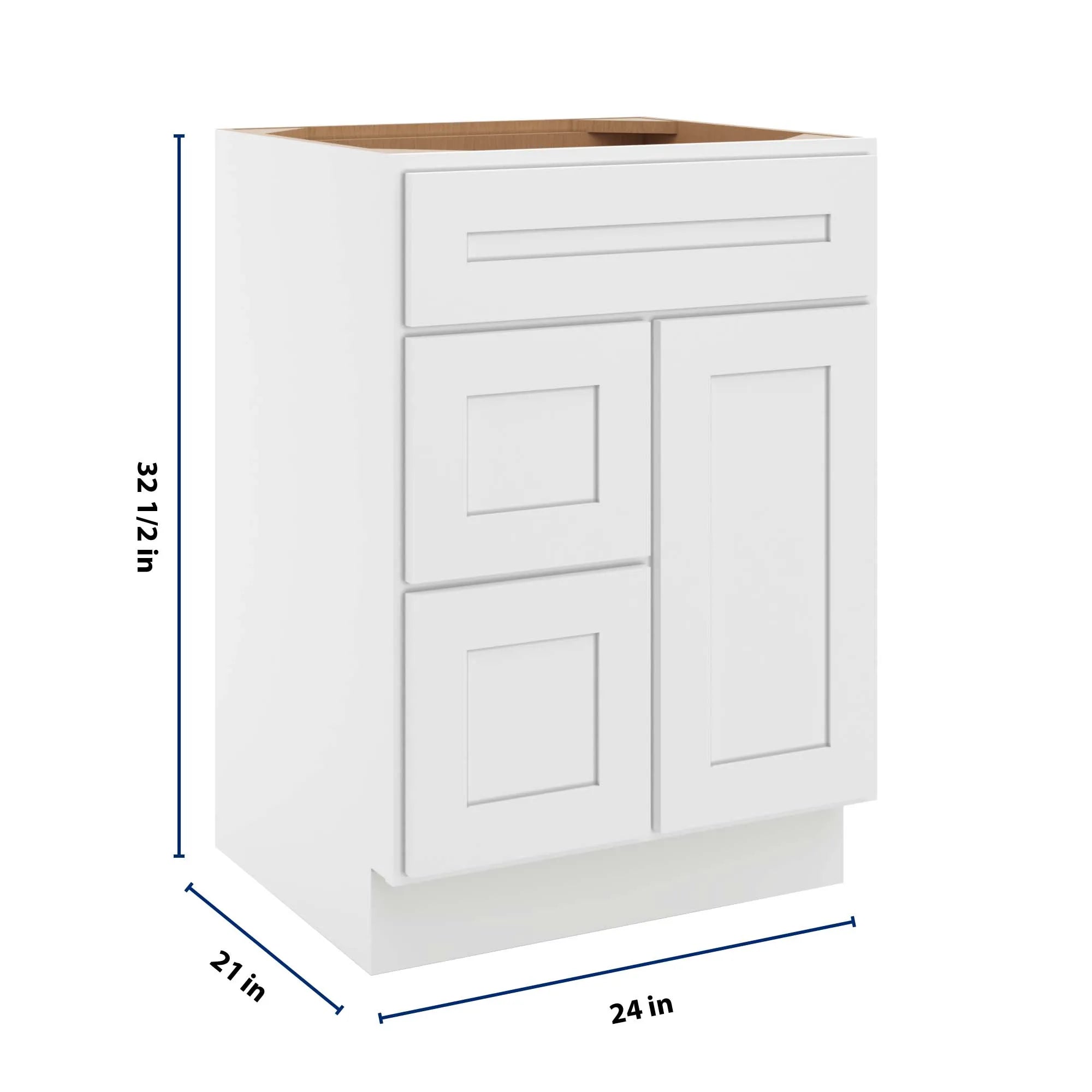 CNC Luxor 5-Piece White 24" W Single Door 2 Drawers Left Vanity Sink Base Cabinet