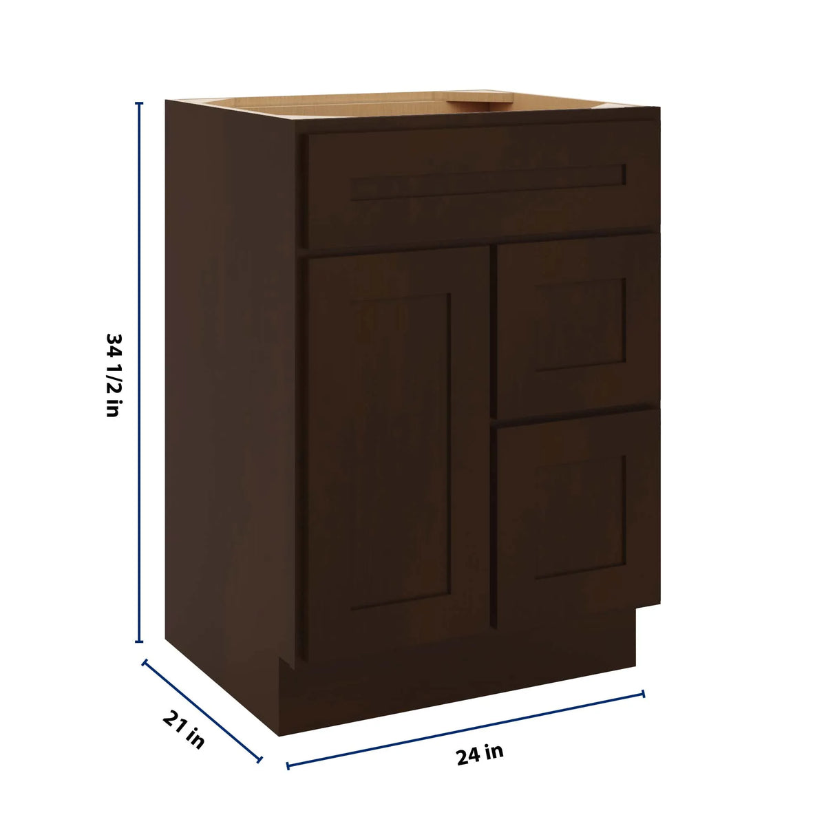 CNC Luxor 5-Piece Espresso 24" W Single Door 2 Drawers Right Vanity Sink Base Cabinet
