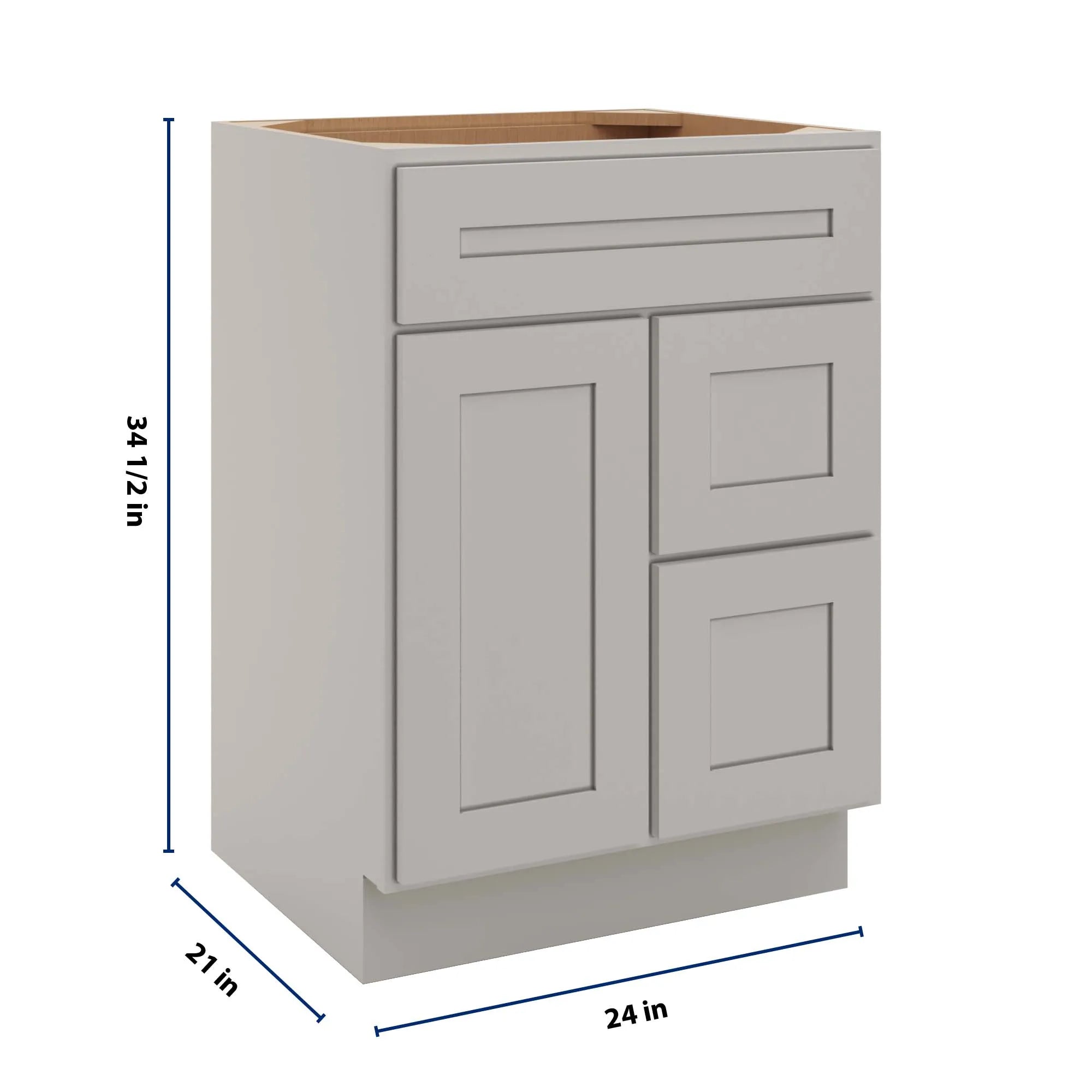cnc luxor 5 piece misty grey 24 w single door 2 drawers right vanity sink base cabinet