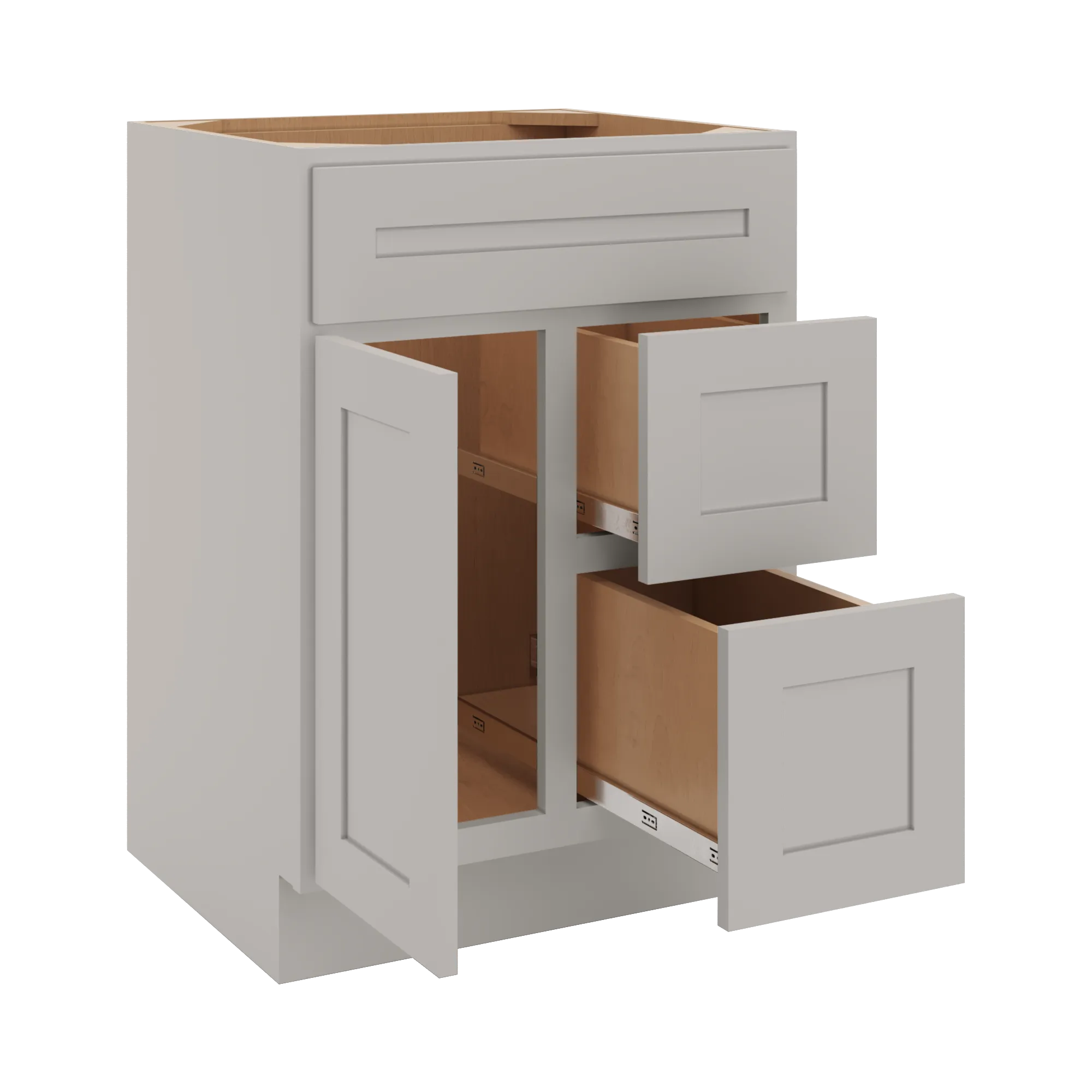 cnc luxor 5 piece misty grey 24 w single door 2 drawers right vanity sink base cabinet