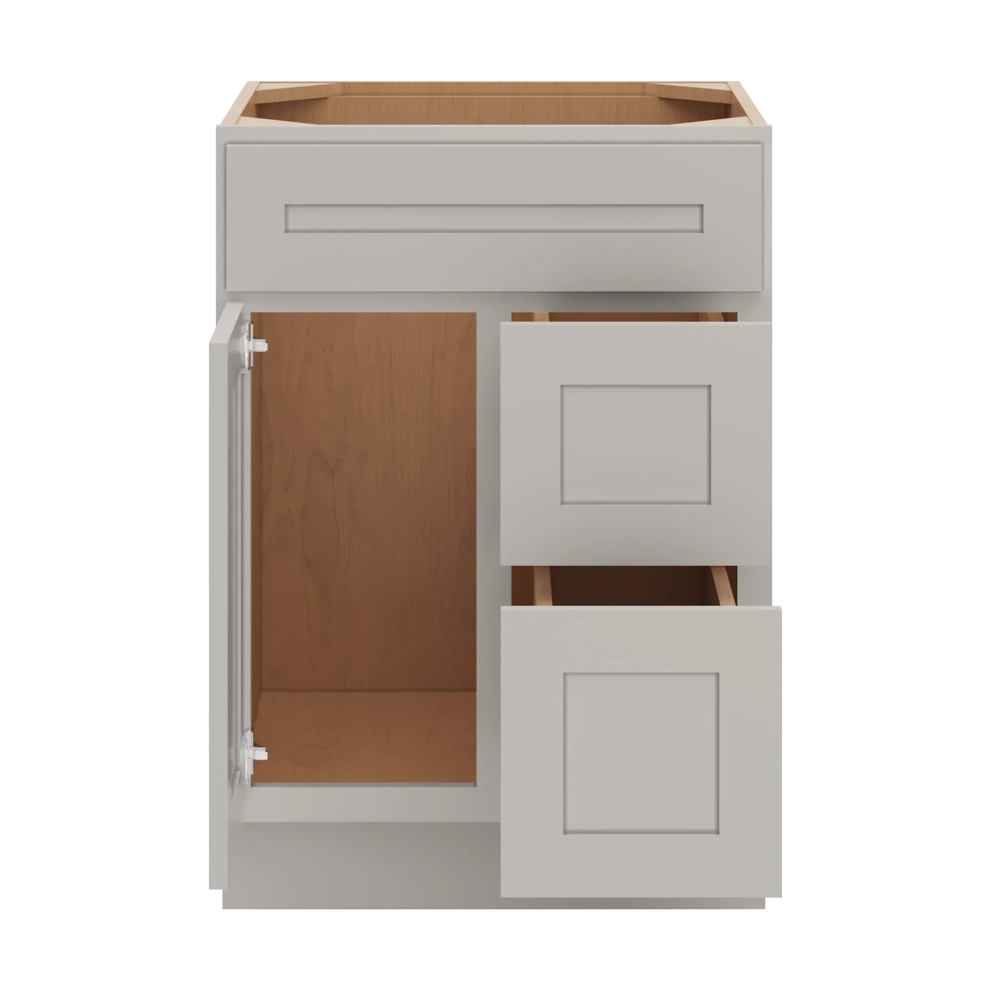 cnc luxor 5 piece misty grey 24 w single door 2 drawers right vanity sink base cabinet