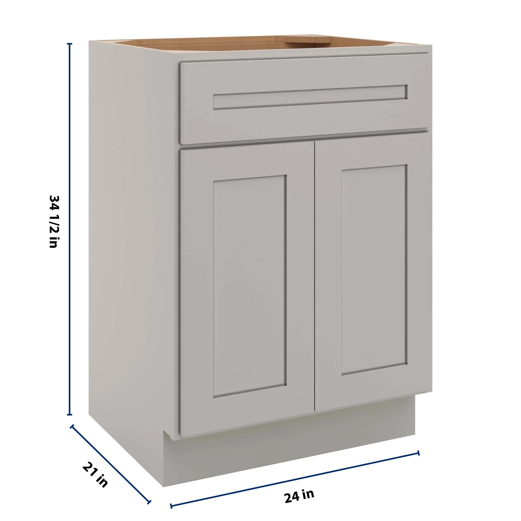 cnc luxor 5 piece misty grey 24 w x 34 1 2 h x 21 d double door vanity sink base cabinet