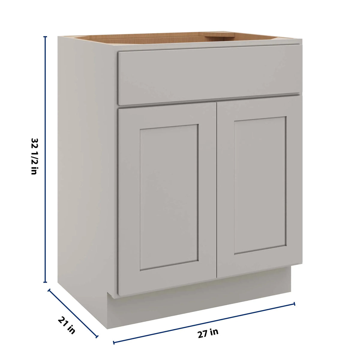 cnc luxor misty grey 27 w x 34 1 2 h x 21 d double door vanity sink base cabinet