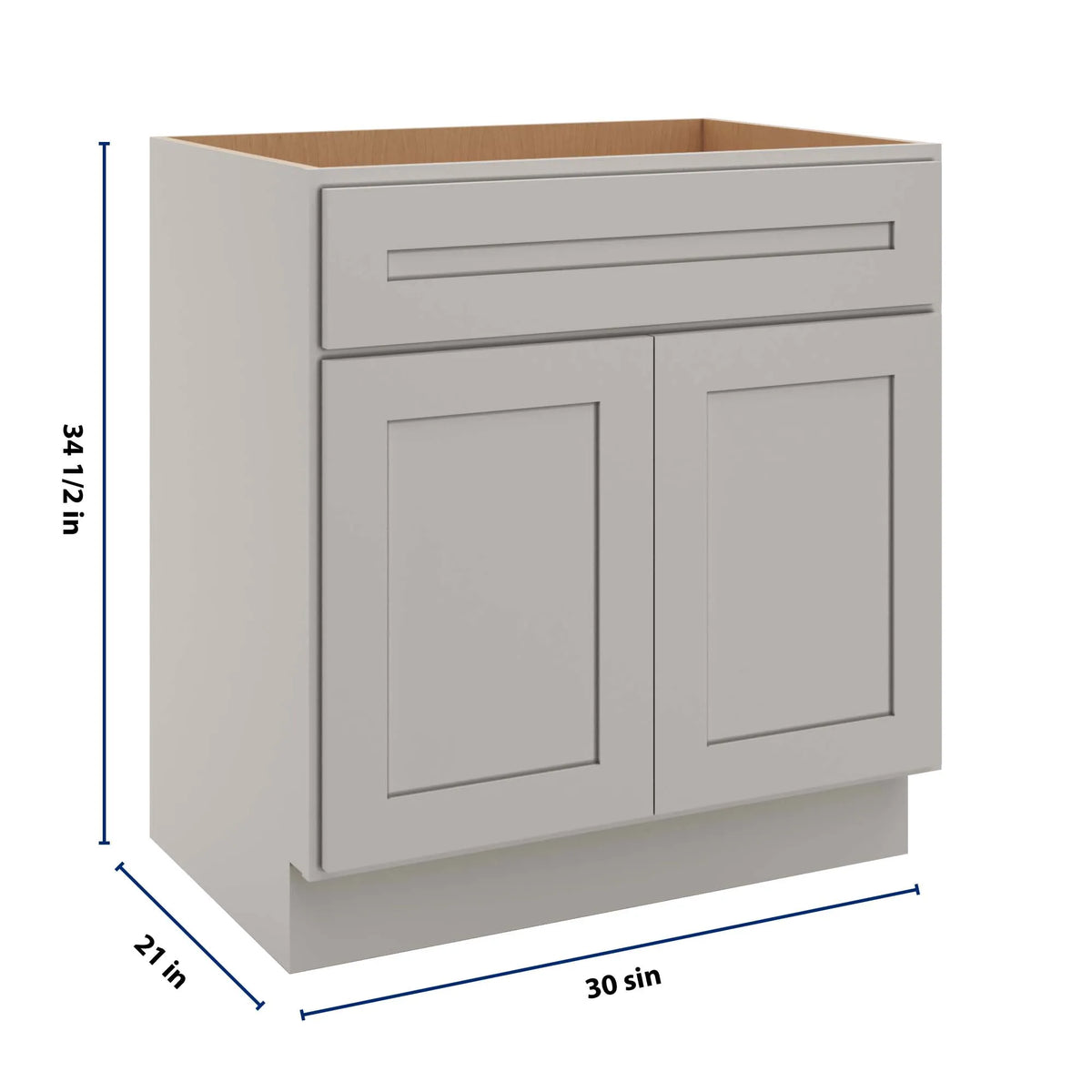 CNC Luxor 5-Piece Misty Grey 30" W Double Door Vanity Sink Base Cabinet