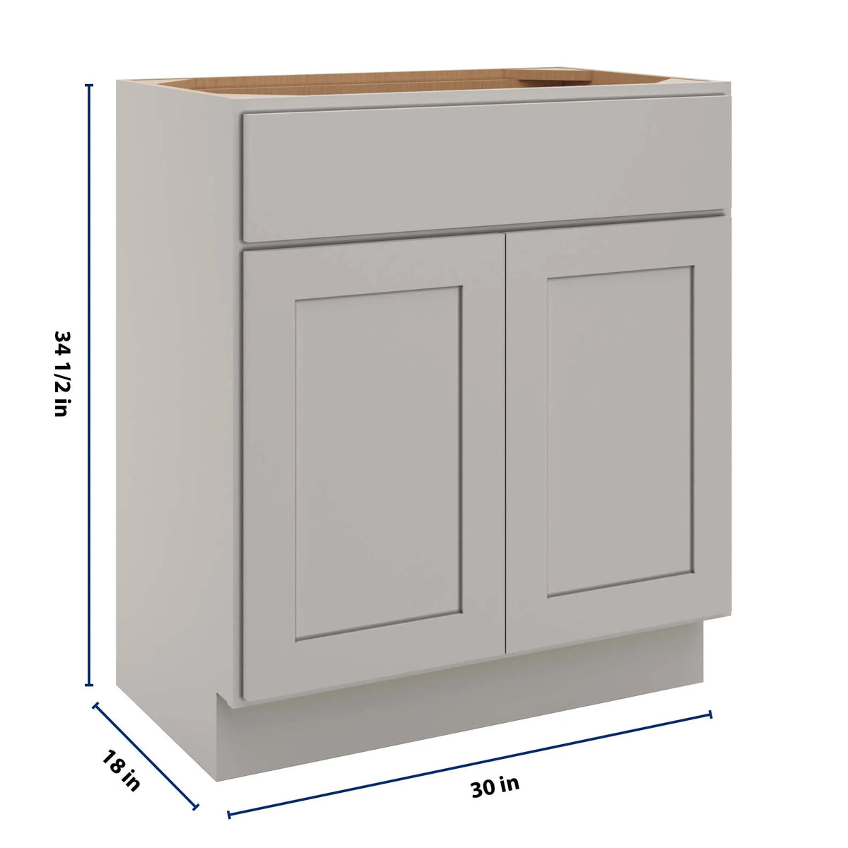 cnc luxor misty grey 30 w x 34 1 2 h x 18 d double door vanity sink base cabinet