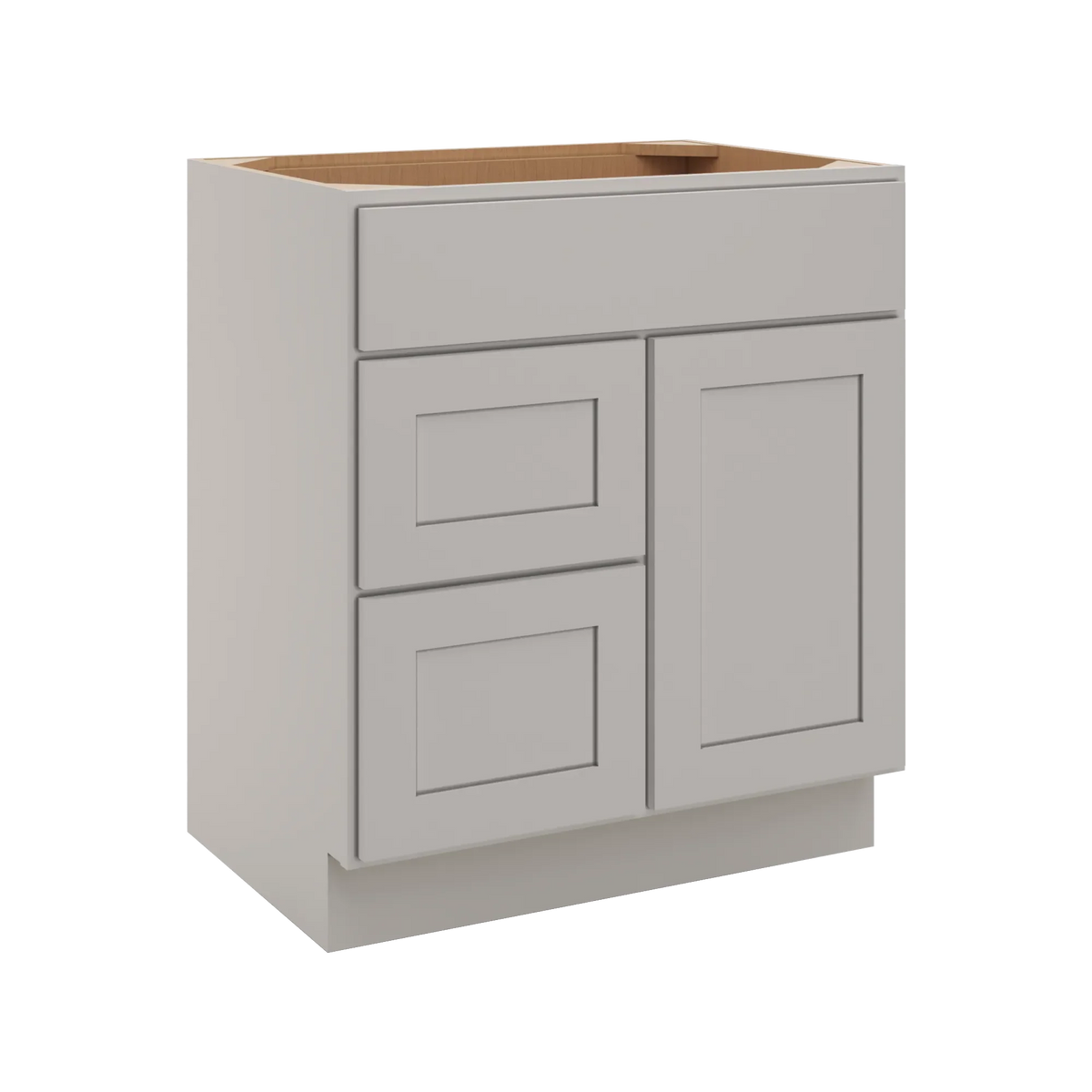 cnc luxor misty grey 30 w single door 2 drawers left vanity sink base cabinet
