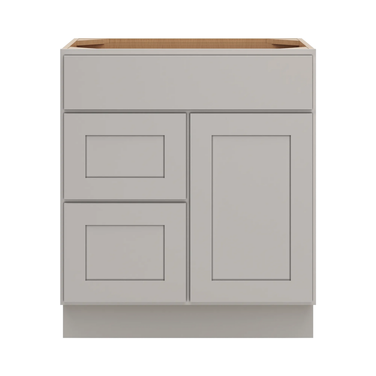 cnc luxor misty grey 30 w single door 2 drawers left vanity sink base cabinet
