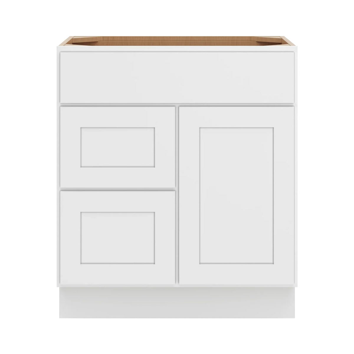 cnc luxor white 30 w single door 2 drawers left vanity sink base cabinet