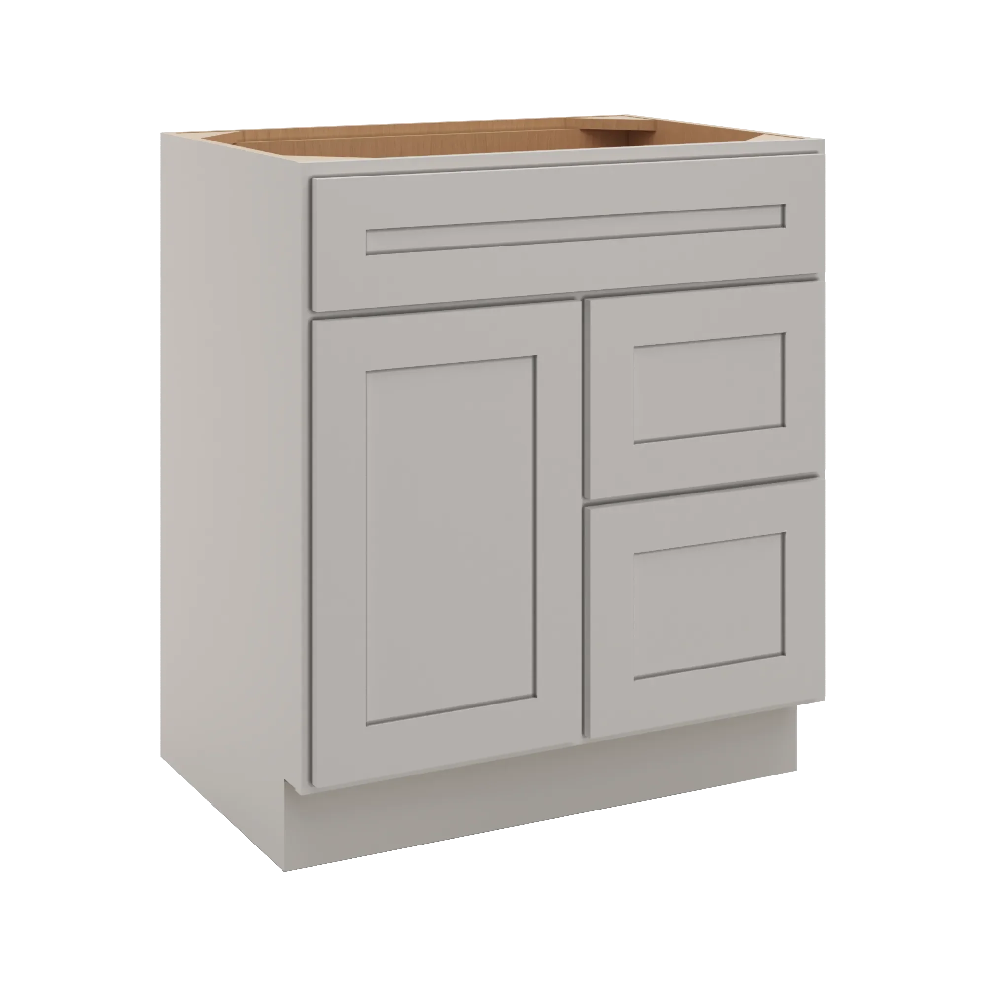 cnc luxor 5 piece misty grey 30 w single door 2 drawers right vanity sink base cabinet