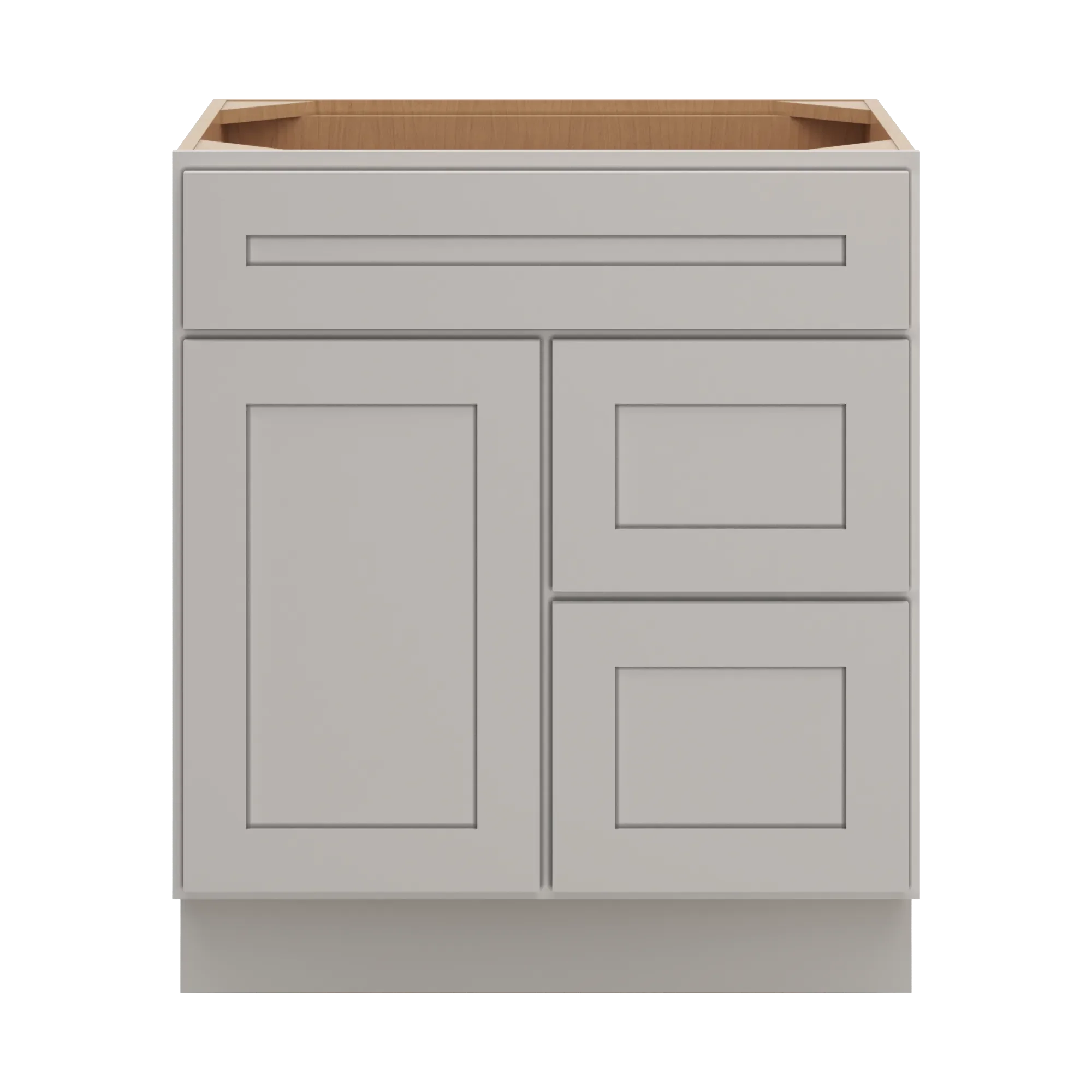 cnc luxor 5 piece misty grey 30 w single door 2 drawers right vanity sink base cabinet
