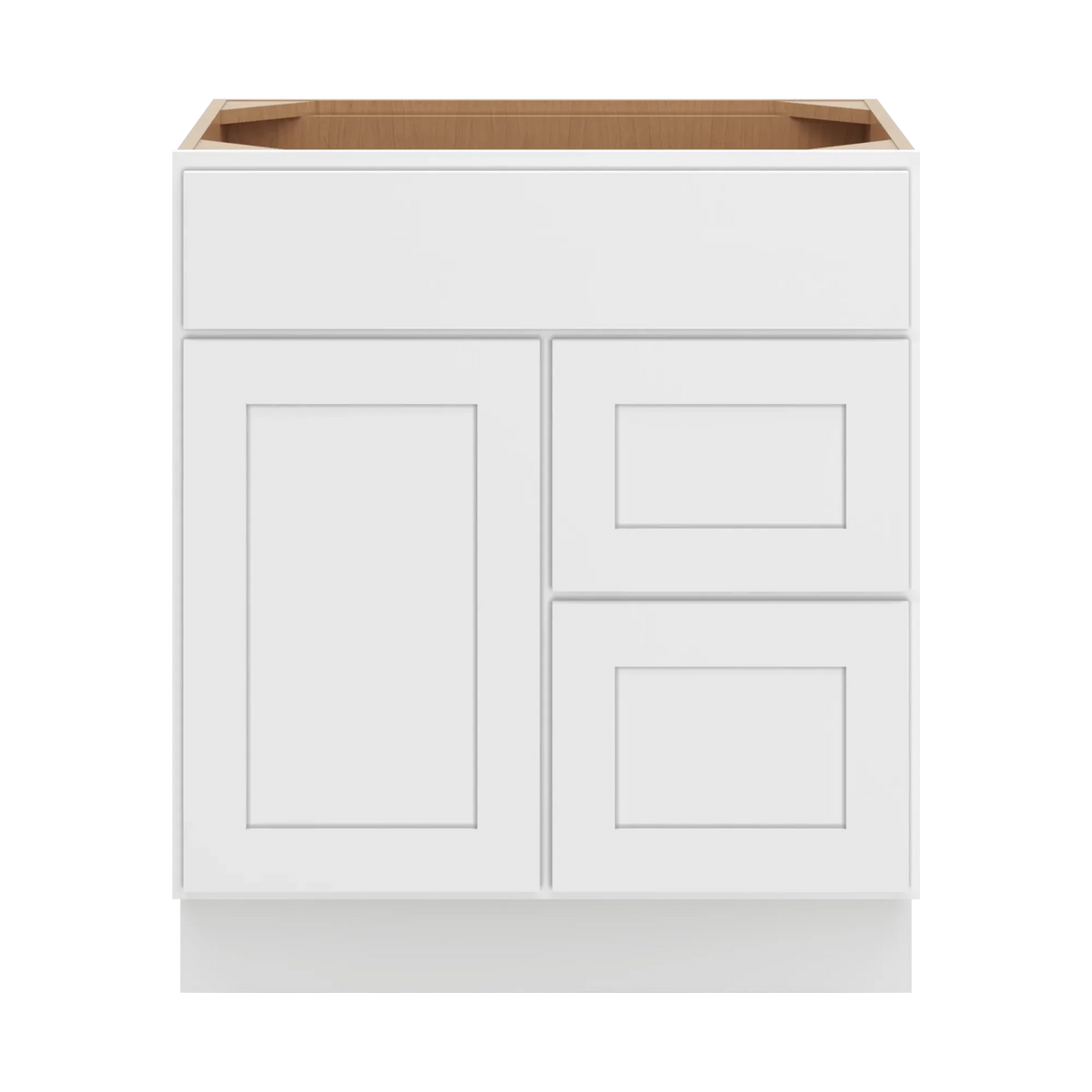cnc luxor white 30 w single door 2 drawers right vanity sink base cabinet