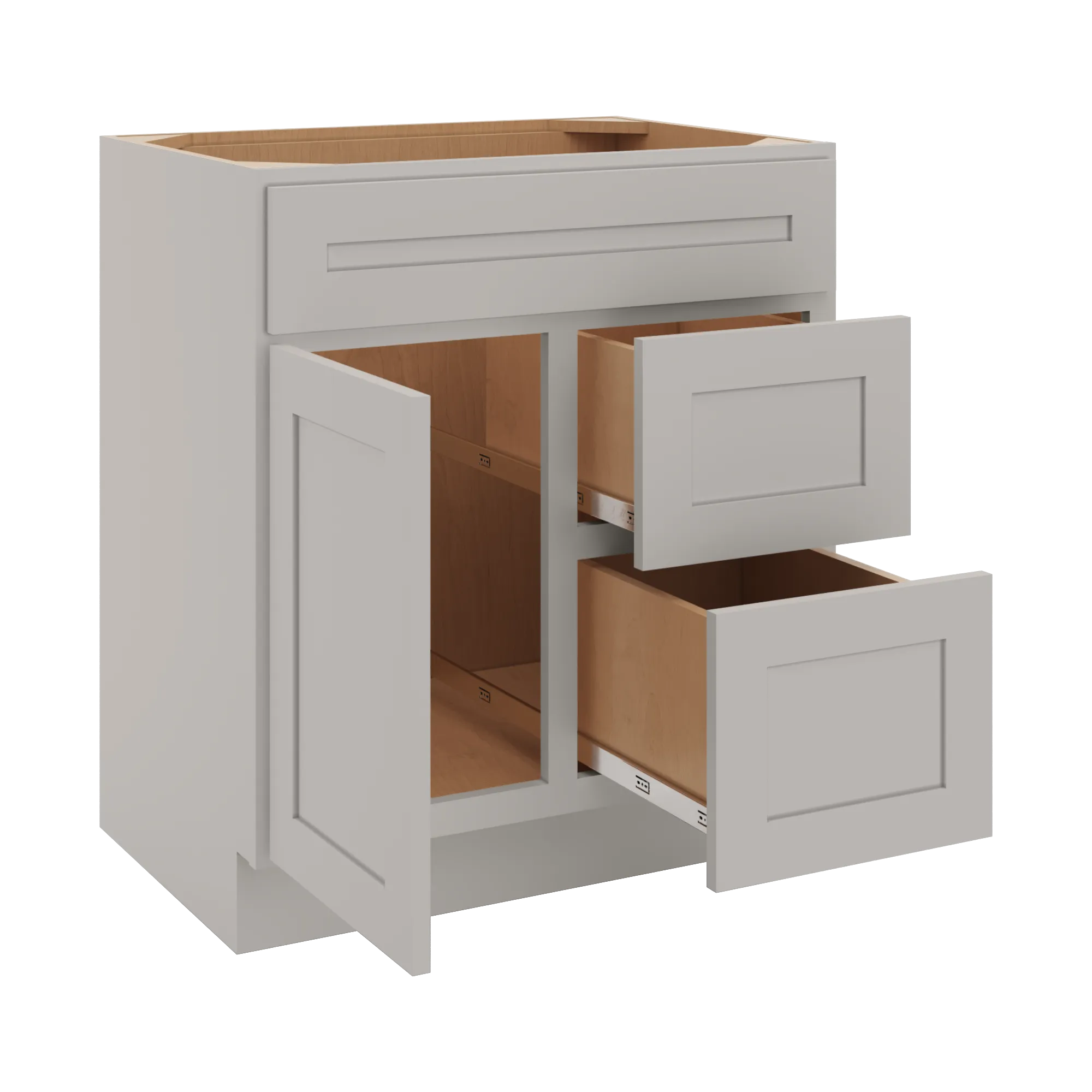 cnc luxor 5 piece misty grey 30 w single door 2 drawers right vanity sink base cabinet