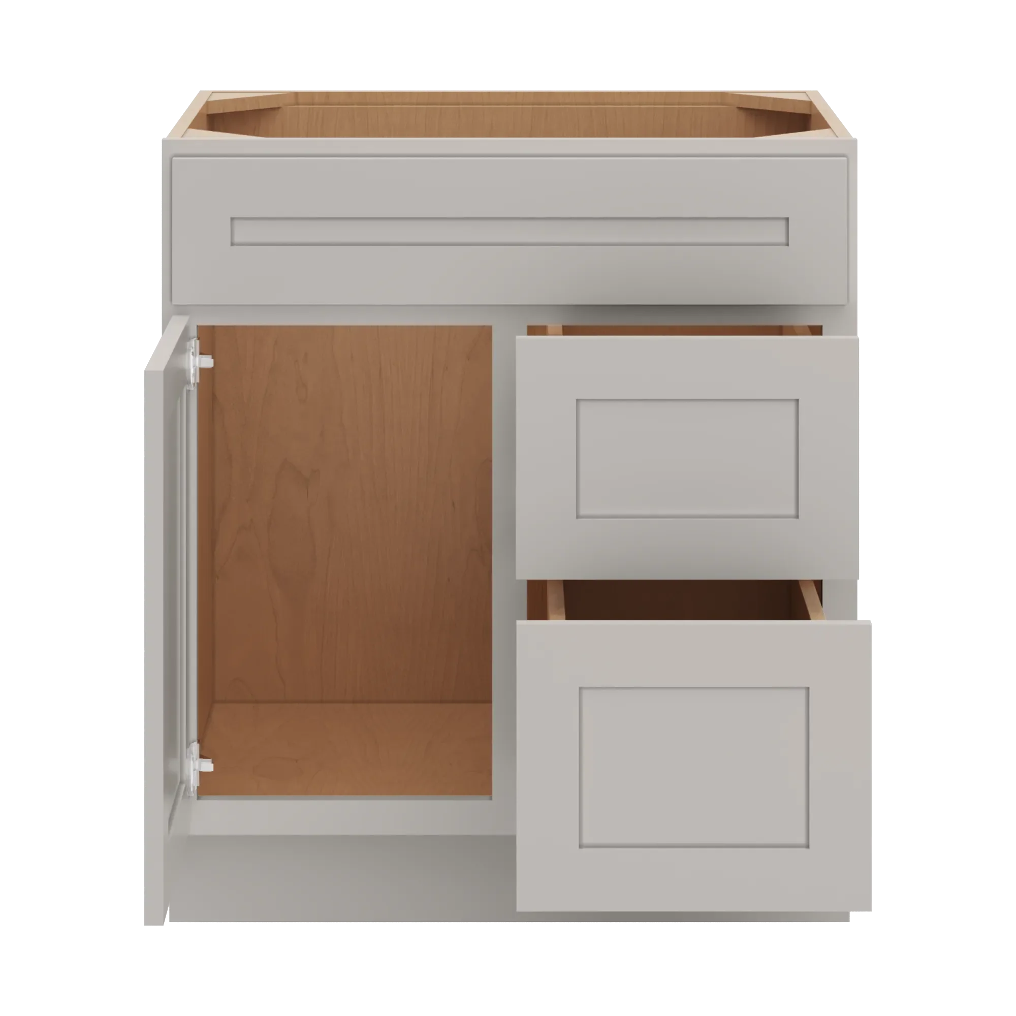 cnc luxor 5 piece misty grey 30 w single door 2 drawers right vanity sink base cabinet