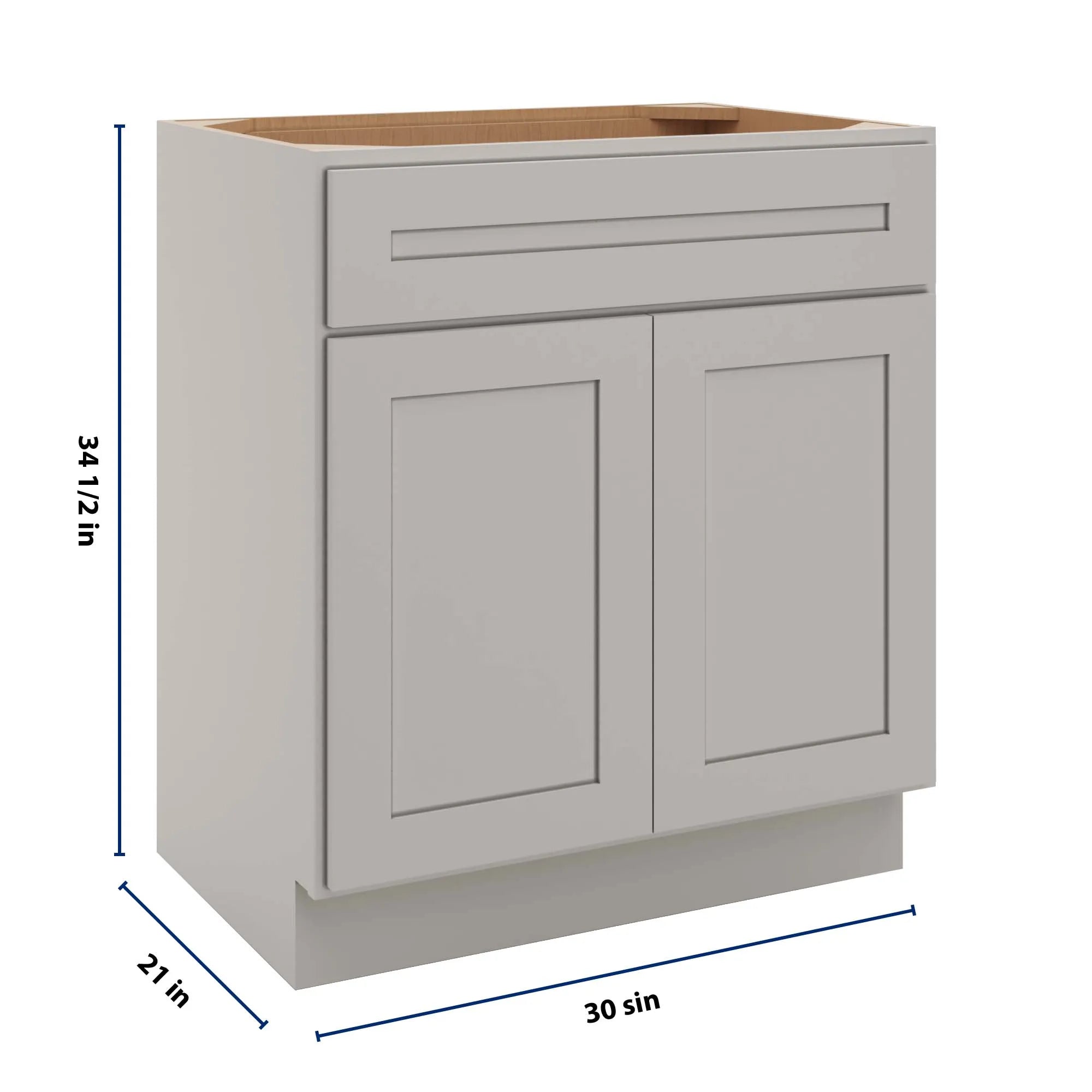 cnc luxor 5 piece misty grey 30 w x 34 1 2 h x 21 d double door vanity sink base cabinet