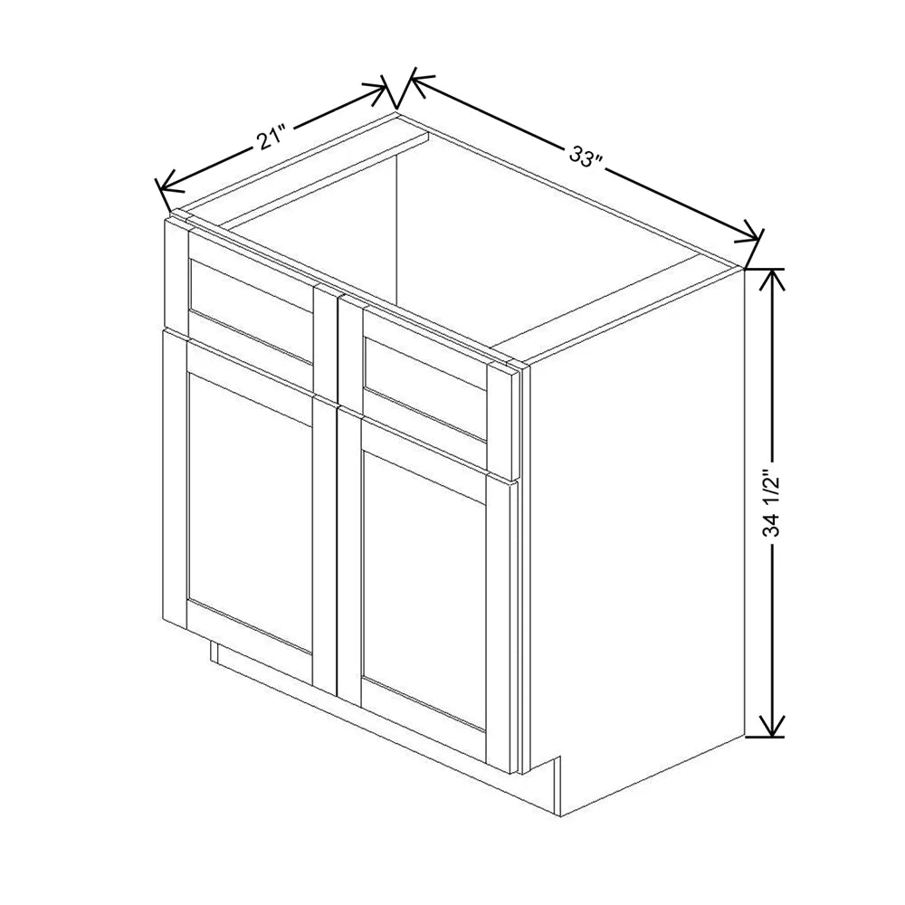 Kitchen Cabinet Distributors Shaker Designer White 5PC Double Door Vanity - 33" W x 34.5" H x 21" D