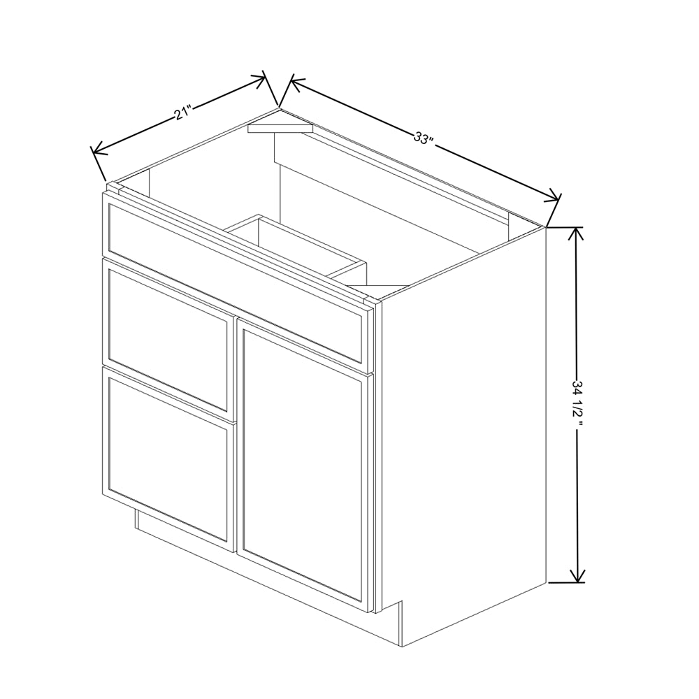 Cubitac Prestige Dover Latte 33"W X 21"D-L Vanity Sink Base With Drawers