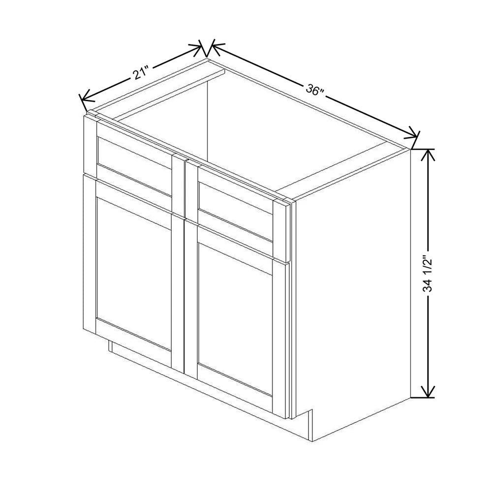 Kitchen Cabinet Distributors Shaker Designer White 5PC Double Door Vanity - 36" W x 34.5" H x 21" D