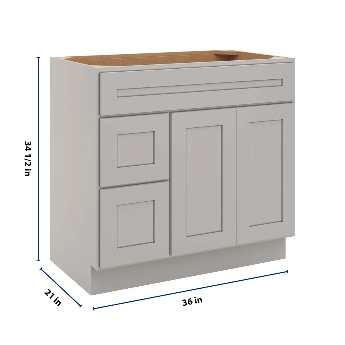 CNC Luxor 5-Piece Misty Grey 36" W Double Door 2 Drawers Left Vanity Sink Base Cabinet