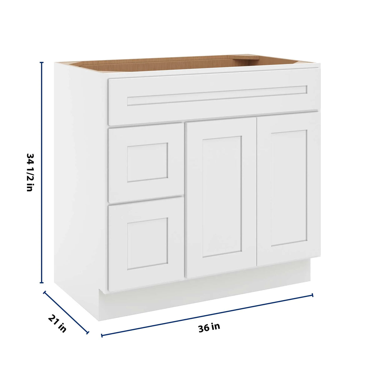 CNC Luxor 5-Piece White 36" W Double Door 2 Drawers Left Vanity Sink Base Cabinet