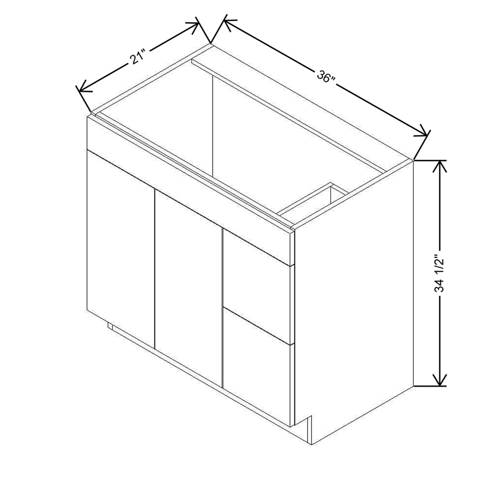 CNC Classic Broadway Graphite 36" W Double Door 2 Drawers Right Vanity Sink Base Cabinet