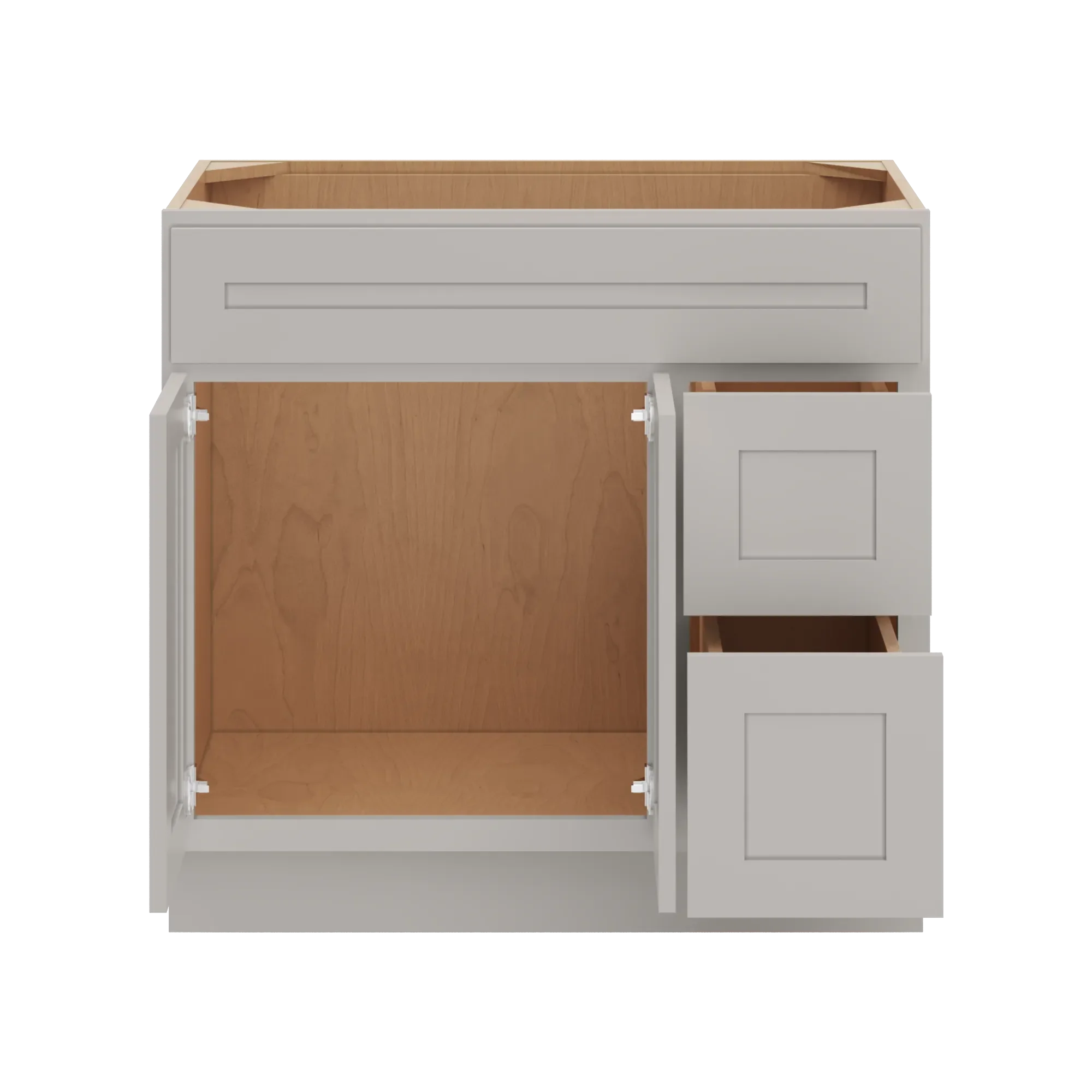 cnc luxor 5 piece misty grey 36 w double door 2 drawers right vanity sink base cabinet