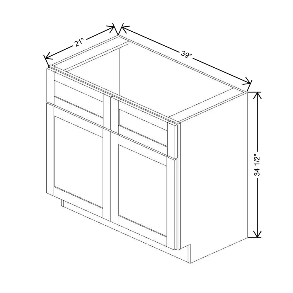 Kitchen Cabinet Distributors Essential White Double Door Vanity - 39" W x 34.5" H x 21" D