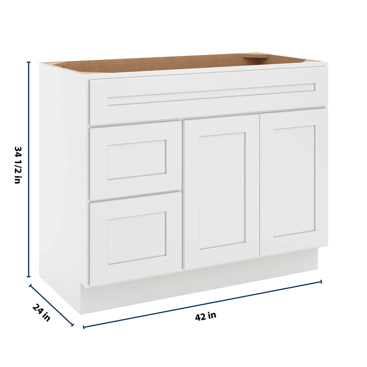 CNC Luxor 5-Piece White 42" W Double Door 2 Drawers Left Vanity Sink Base Cabinet