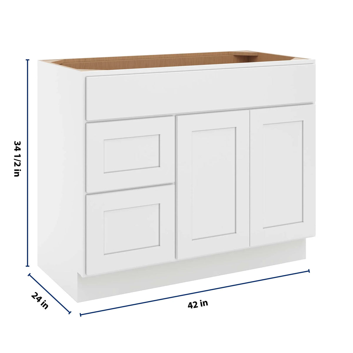 cnc luxor white 42 w double door 2 drawers left vanity sink base cabinet