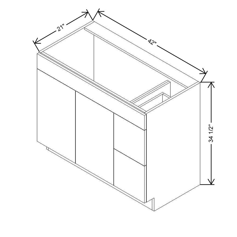 CNC Classic Milano Ash 42" W Double Door 2 Drawers Right Vanity Sink Base Cabinet