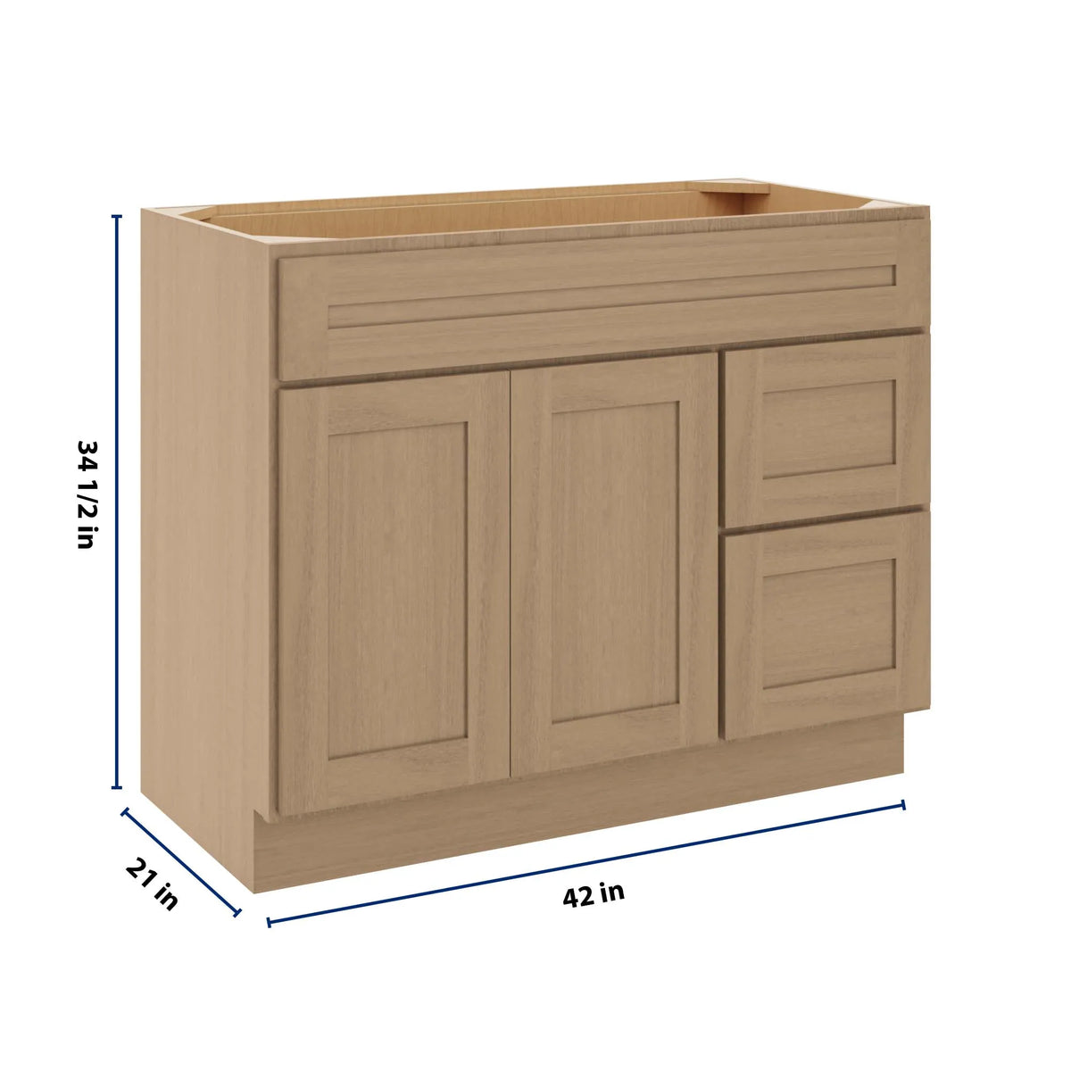 CNC Luxor 5-Piece Harvest 42" W Double Door 2 Drawers Right Vanity Sink Base Cabinet