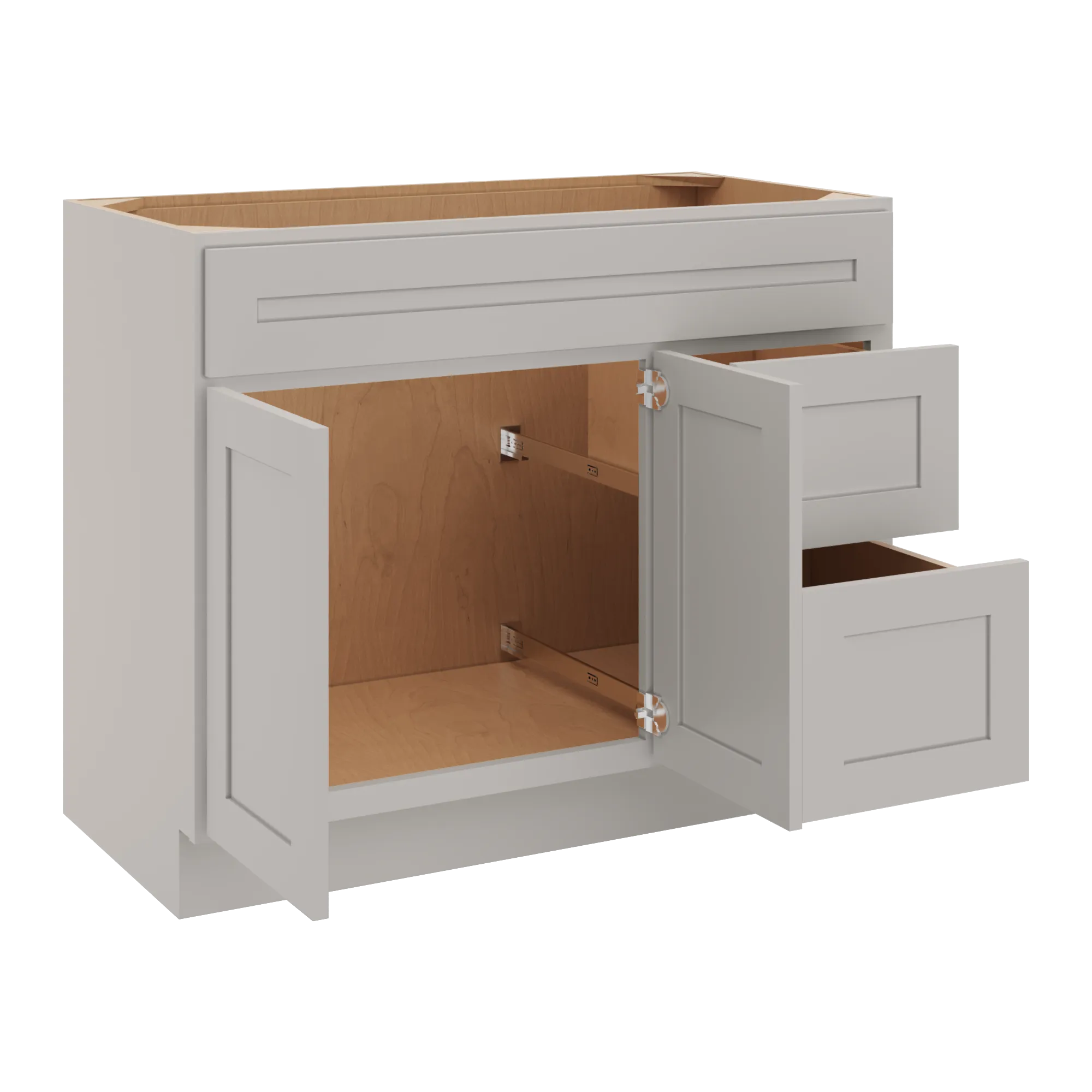cnc luxor 5 piece misty grey 42 w double door 2 drawers right vanity sink base cabinet