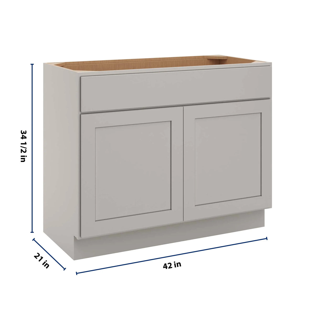 cnc luxor misty grey 42 w x 34 1 2 h x 21 d double door vanity sink base cabinet
