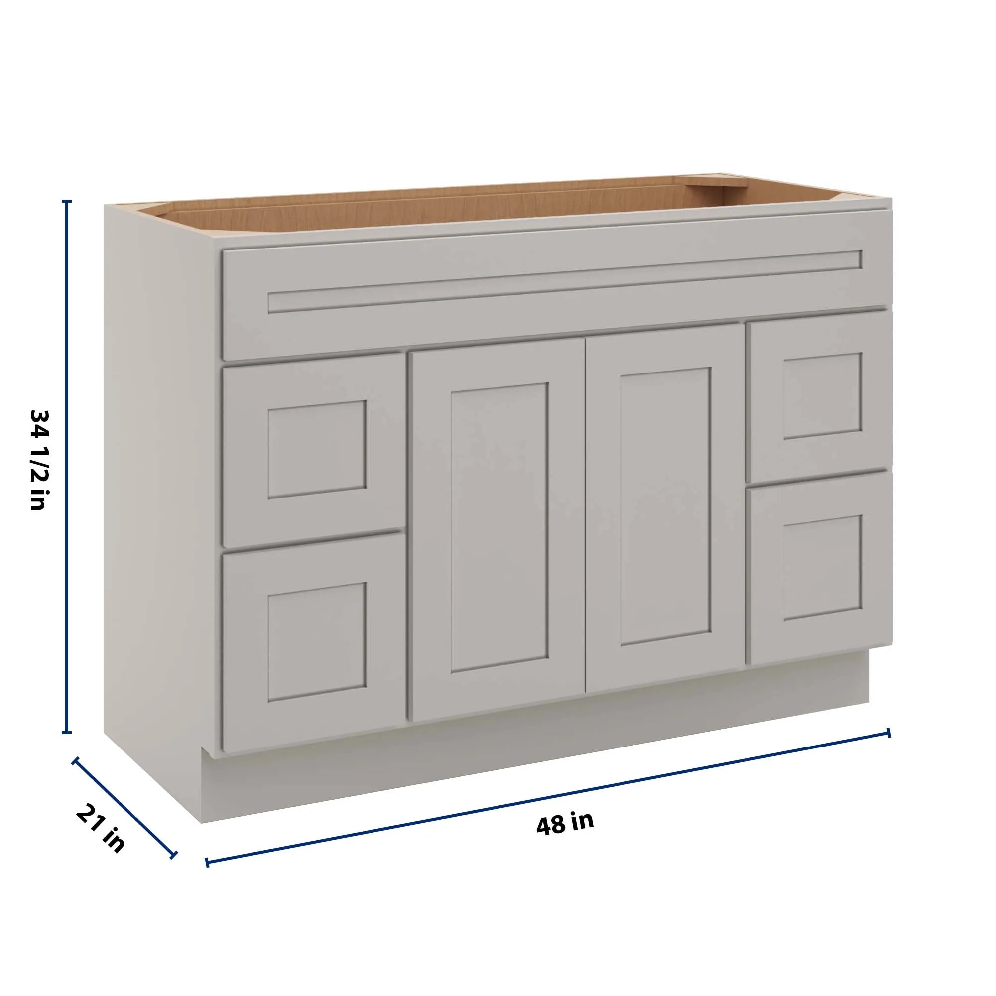 cnc luxor 5 piece misty grey 48 w double door 4 drawers vanity sink base cabinet