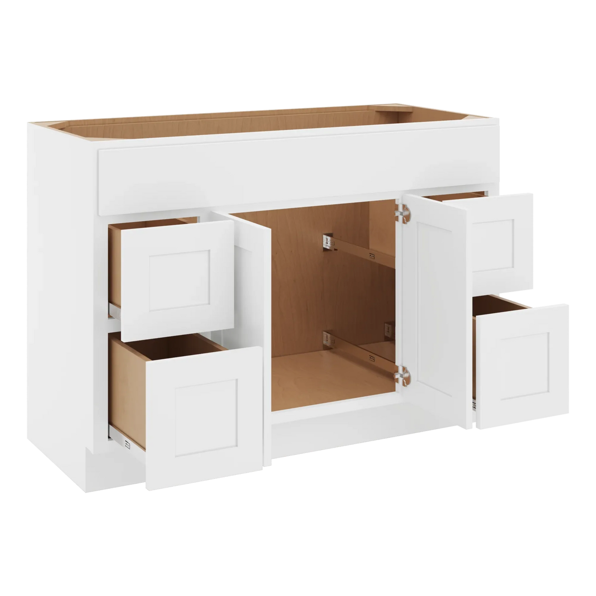 cnc luxor white 48 w double door 4 drawers vanity sink base cabinet