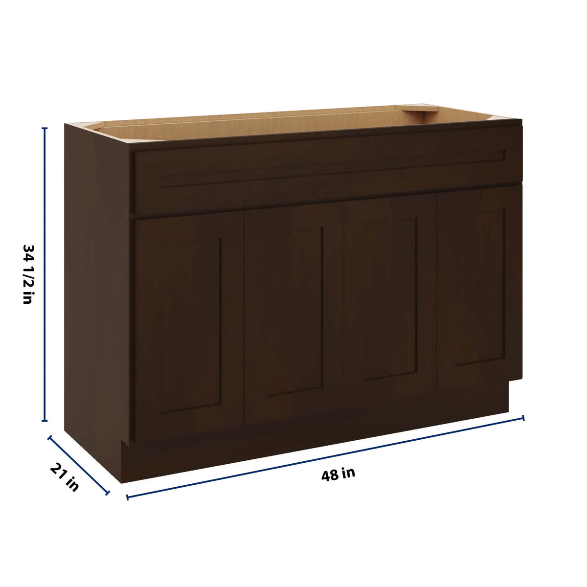 CNC Luxor 5-Piece Espresso 48" W Four Door Vanity Sink Base Cabinet