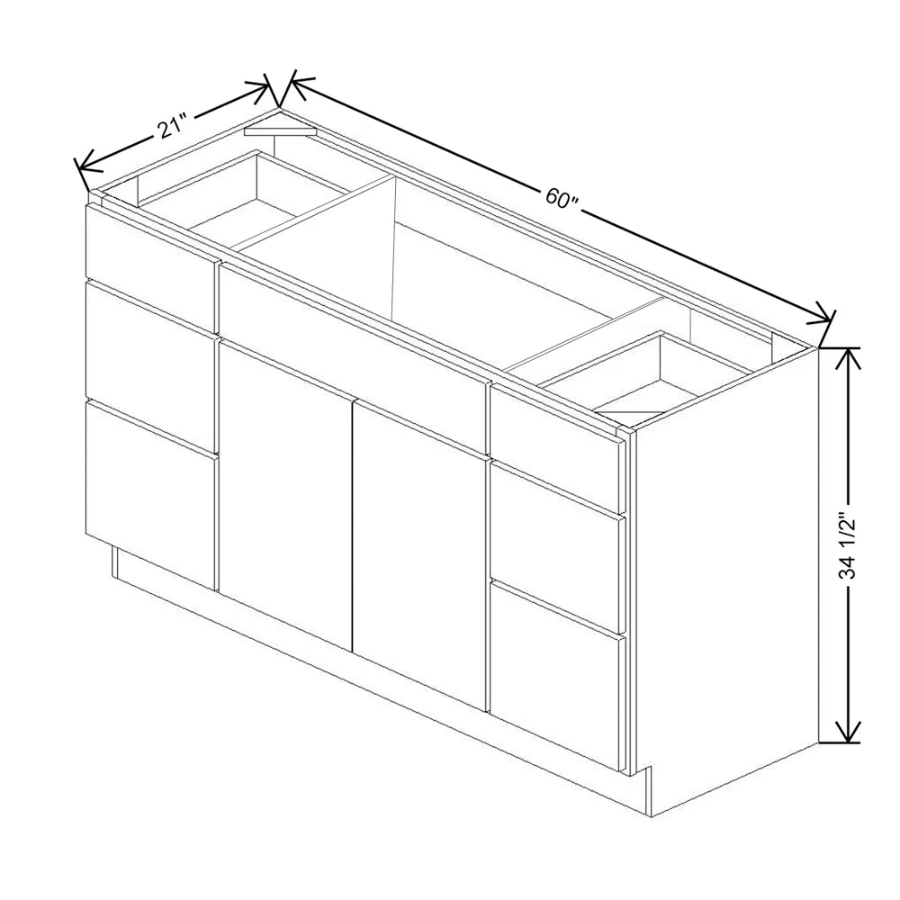 CNC Luxor 5-Piece White 60" W Vanity Drawer Single Sink Base Cabinet