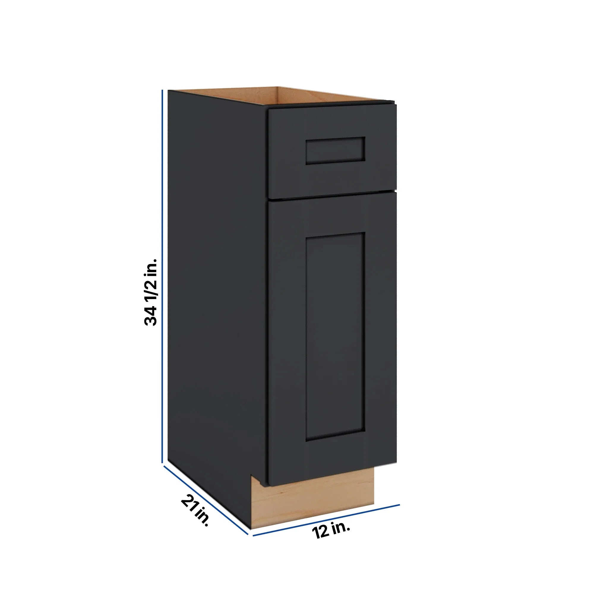 Modernform Cabinet Onyx Black Shaker 12" W X 34 1/2" H X 21" D Base 1 Door/1 Drawer