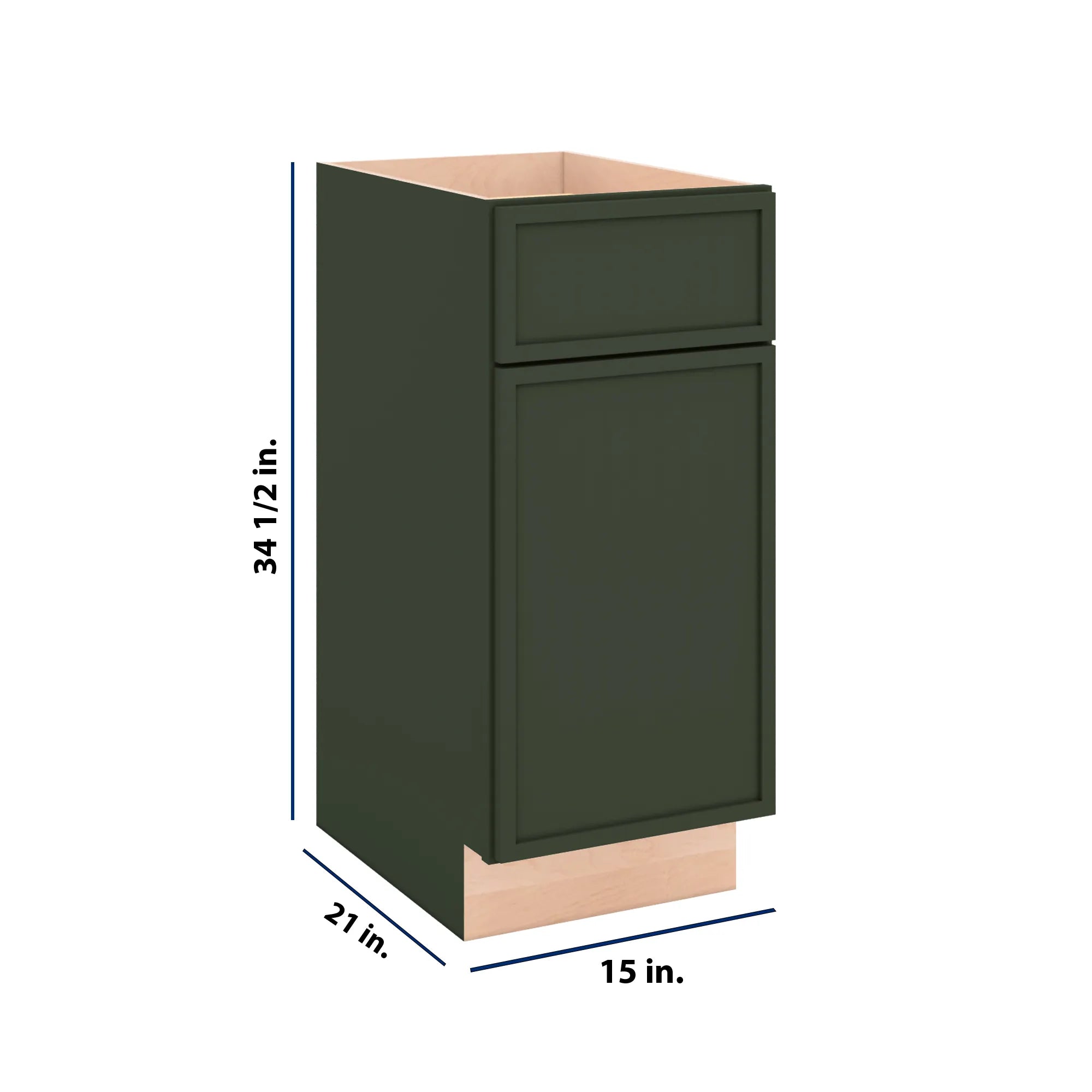 Modernform Cabinet Slim Sage Green 15" W X 34 1/2" H X 21" D Base 1 Door/1 Drawer