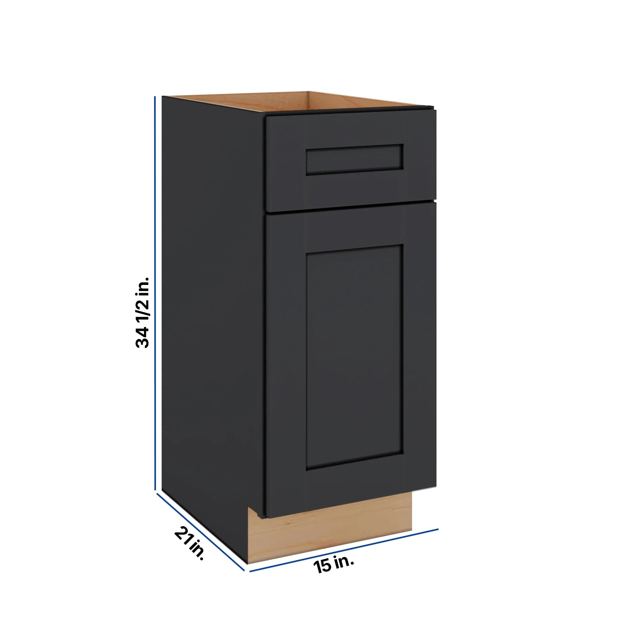 Modernform Cabinet Onyx Black Shaker 15" W X 34 1/2" H X 21" D Base 1 Door/1 Drawer