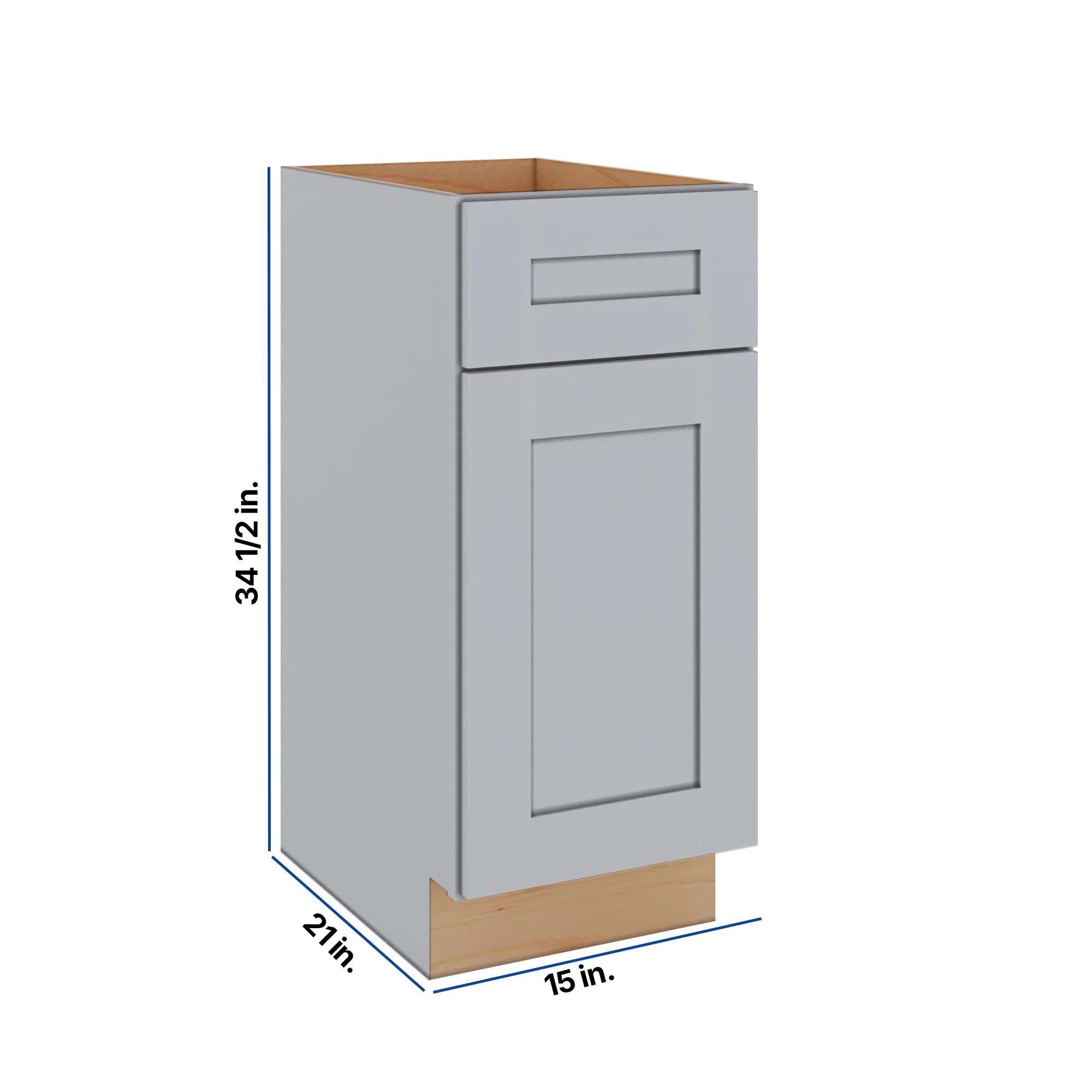 Modernform Cabinet Grey Shaker 15" W X 34 1/2" H X 21" D Base 1 Door/1 Drawer