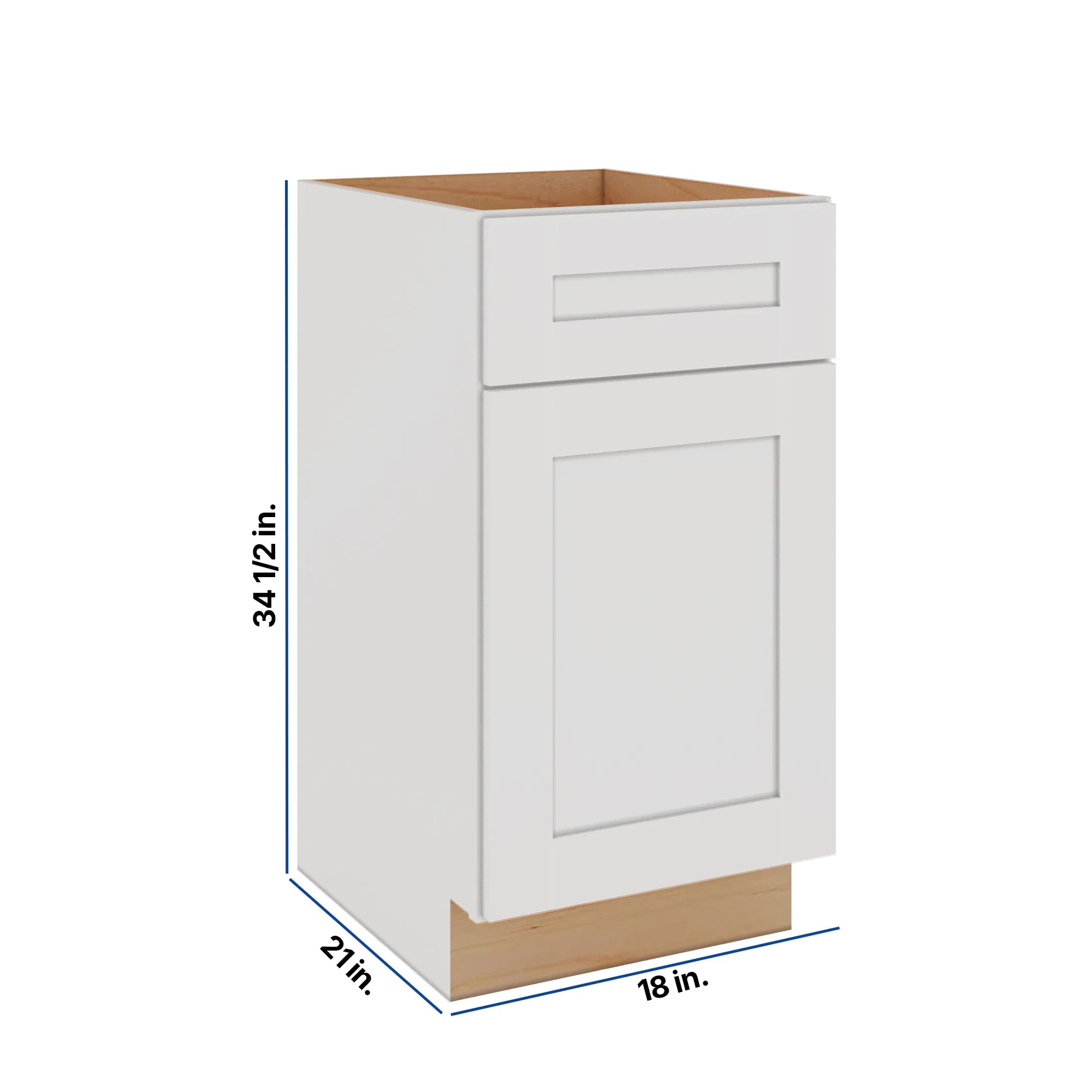 Modernform Cabinet White Shaker 18" W X 34 1/2" H X 21" D Base 1 Door/1 Drawer