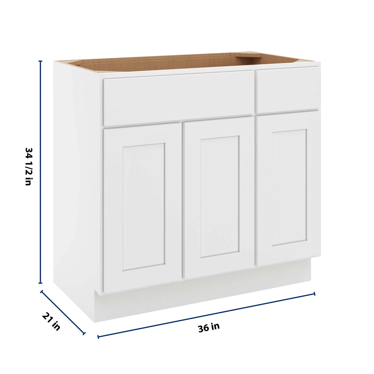 cnc luxor white 36 w 3 door vanity base cabinet