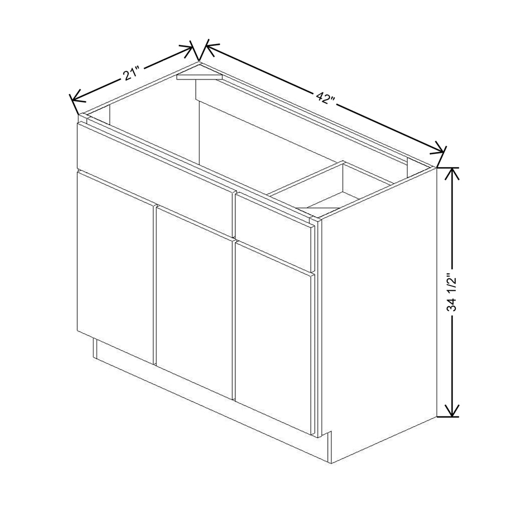 CNC Luxor Espresso 42" W 3 Door Vanity Base Cabinet