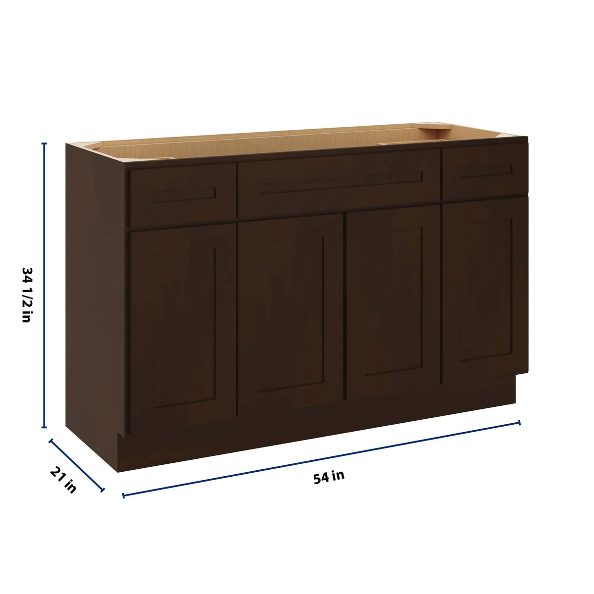 CNC Luxor 5-Piece Espresso 54" W Four Door Vanity Base Cabinet