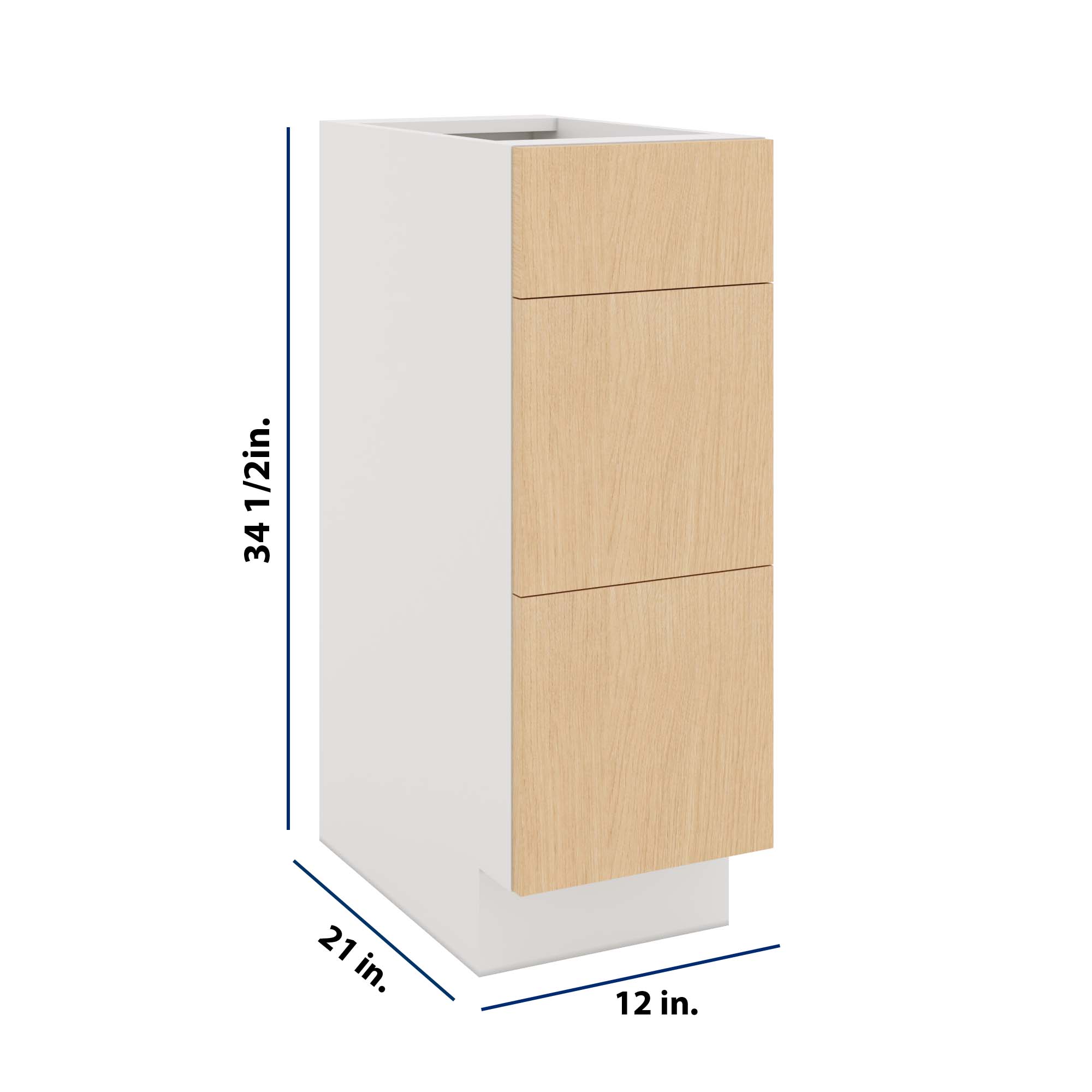 Modernform Cabinet Natural Oak 12" W X 34 1/2" H X 21" D Vanity Base with 3 Drawers