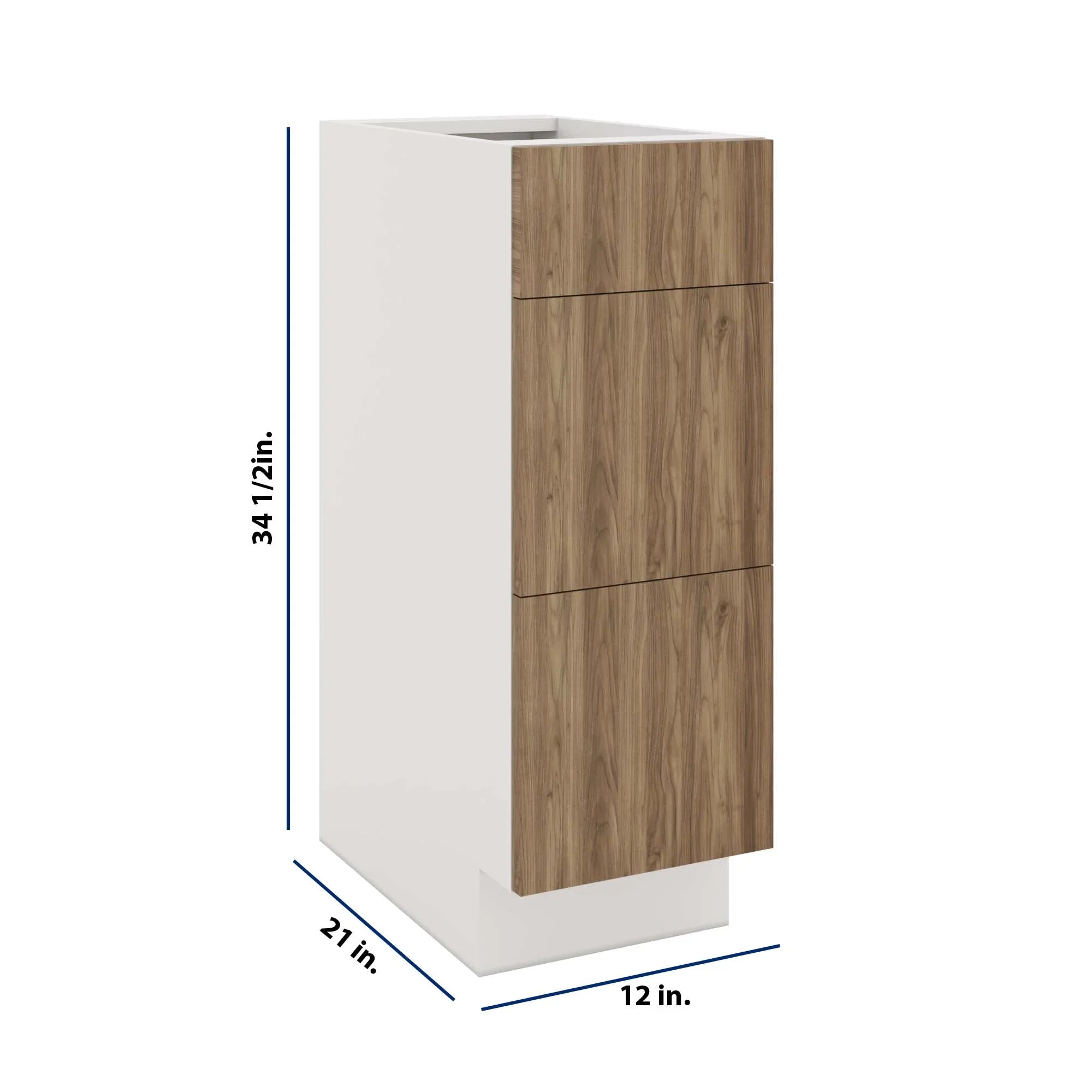 Modernform Cabinet Walnut 12" W X 34 1/2" H X 21" D Vanity Base with 3 Drawers