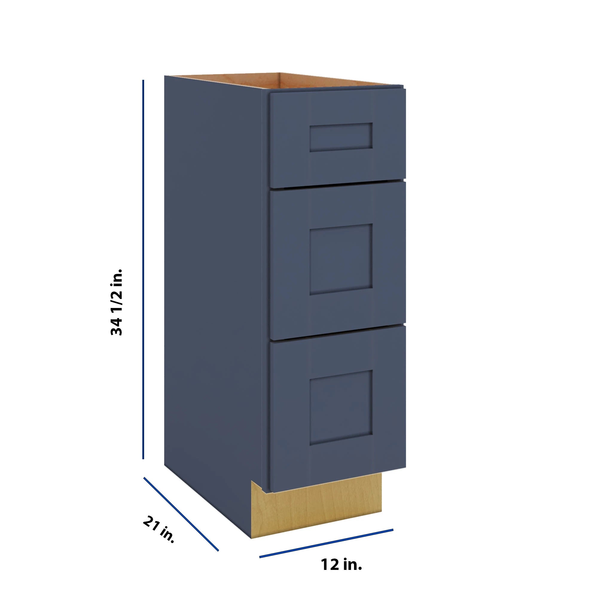 Modernform Cabinet Signature Blue 12" W X 34 1/2" H X 21" D Vanity Base with 3 Drawers